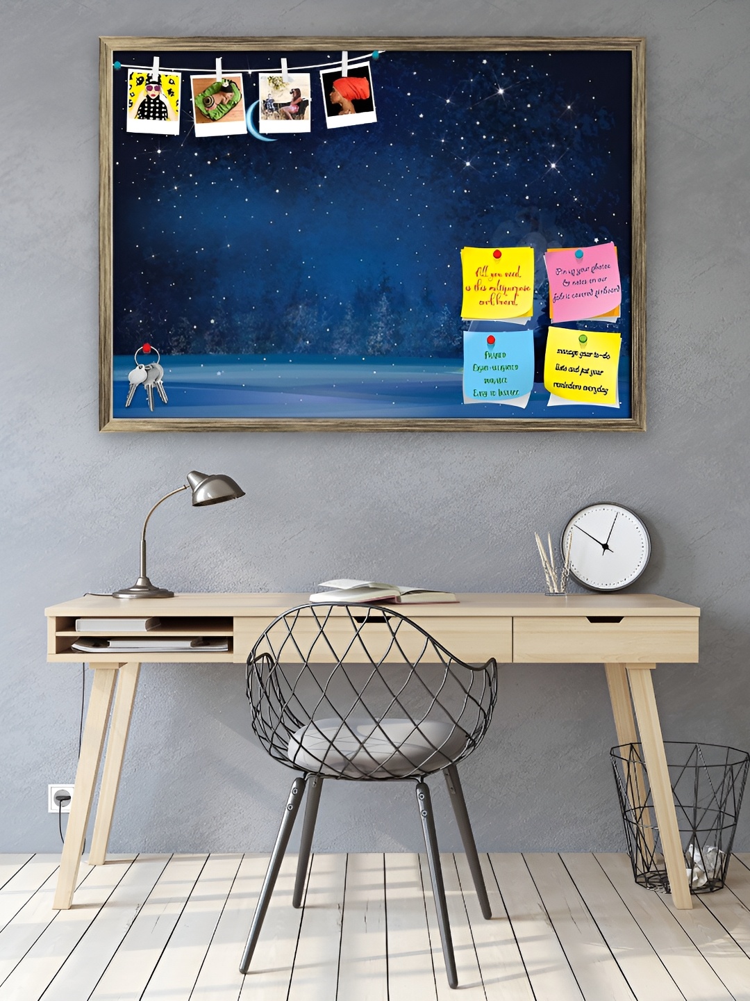 

ArtzFolio Navy Blue Printed Wooden Bulletin Board With Sticky Notes