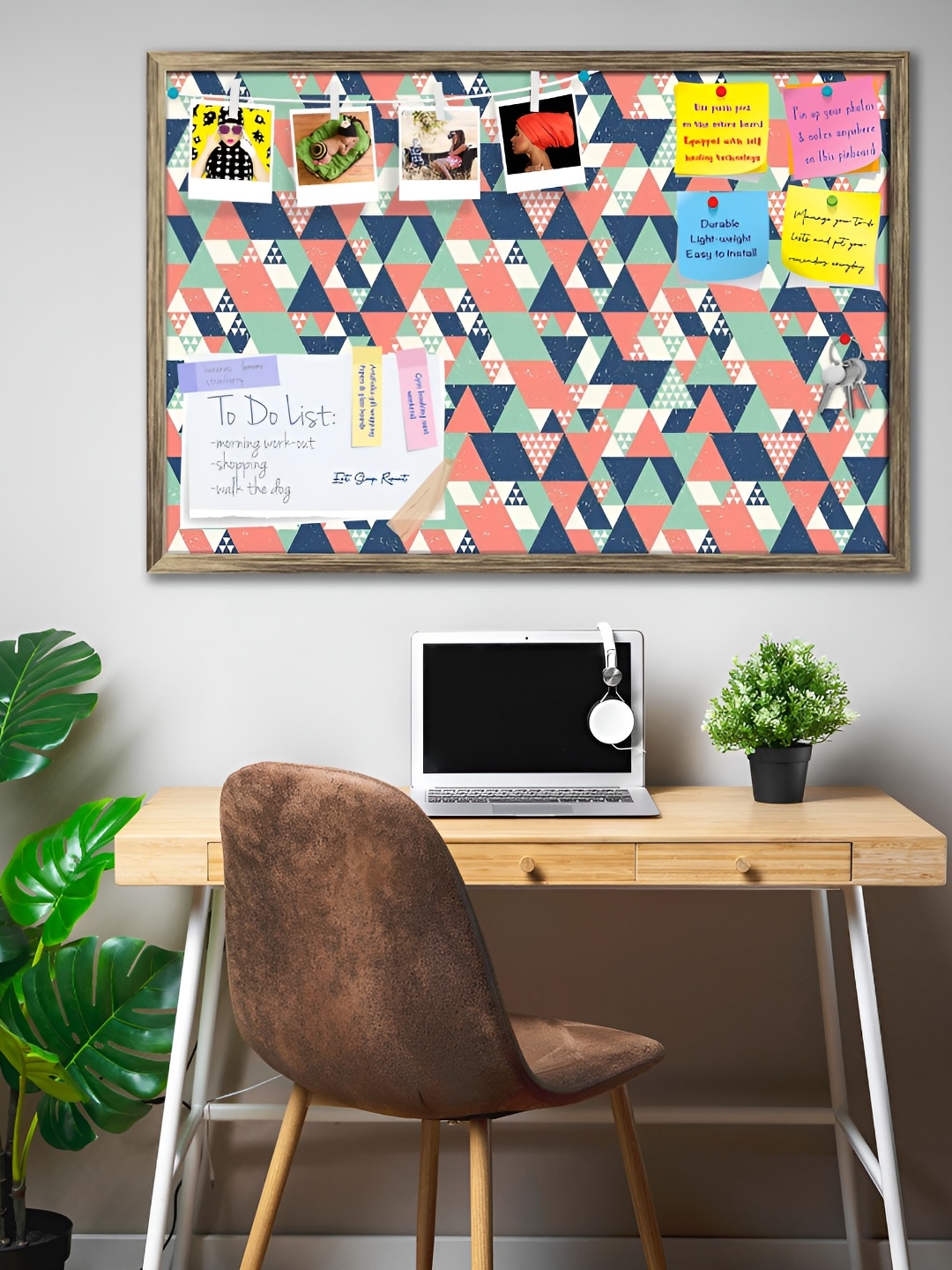 

ArtzFolio Brown Colourful Triangle D2 Wooden Bulletin Board With Push Pin & Stic