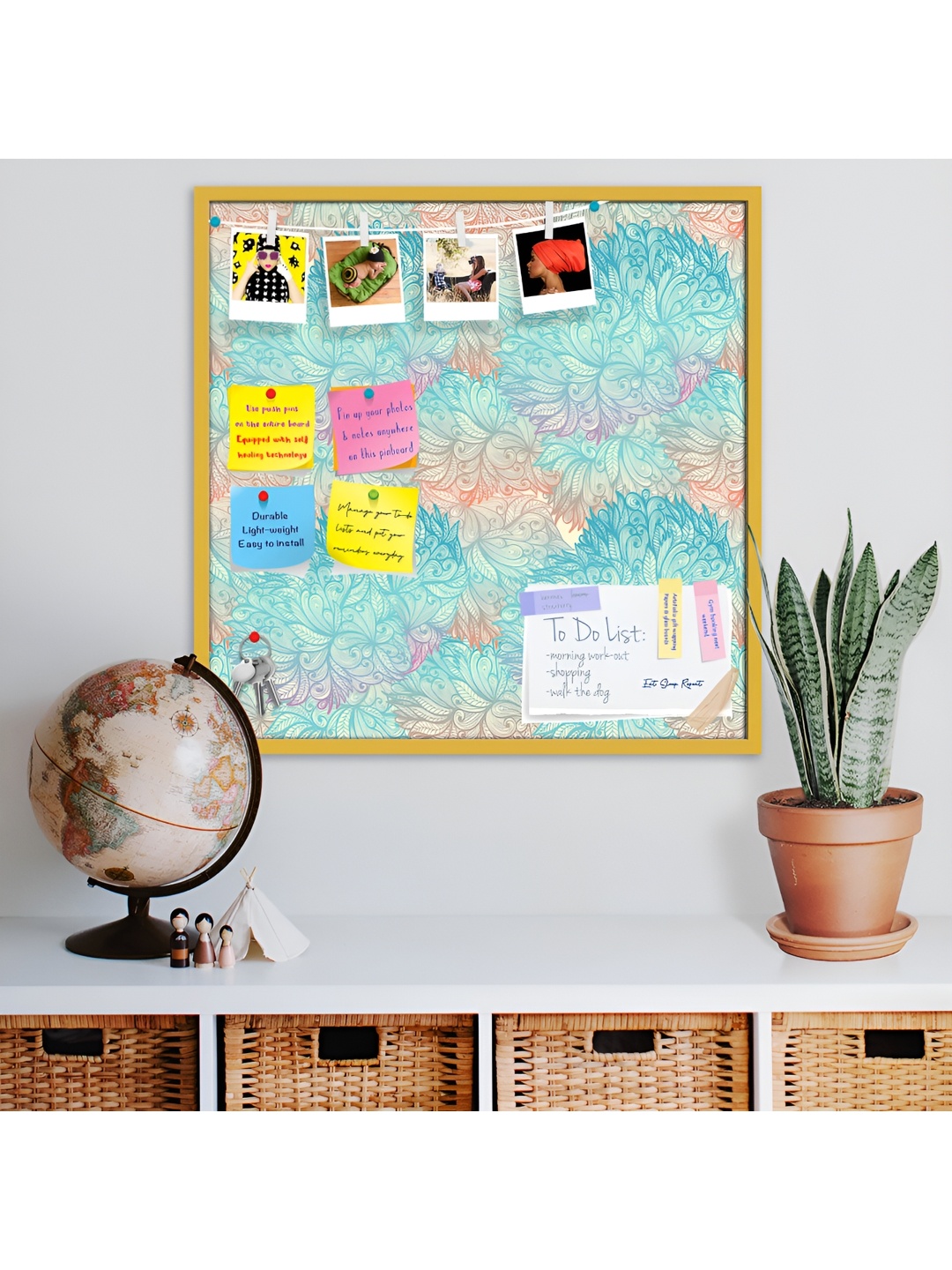

ArtzFolio Blue Vintage Cloudy Printed Wooden Bulletin Board With Sticky Notes