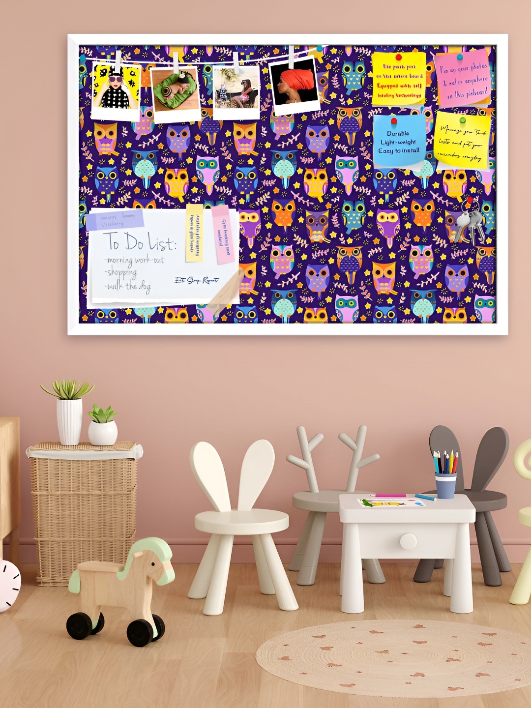 

ArtzFolio White Owls Printed Wooden Bulletin Board With Sticky Notes