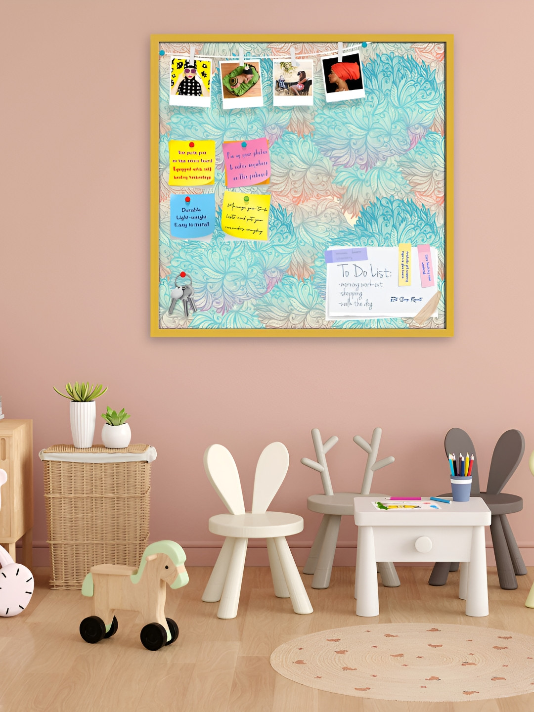 

ArtzFolio Green & Beige Vintage Cloudy Printed Wooden Bulletin Board With Sticky Notes