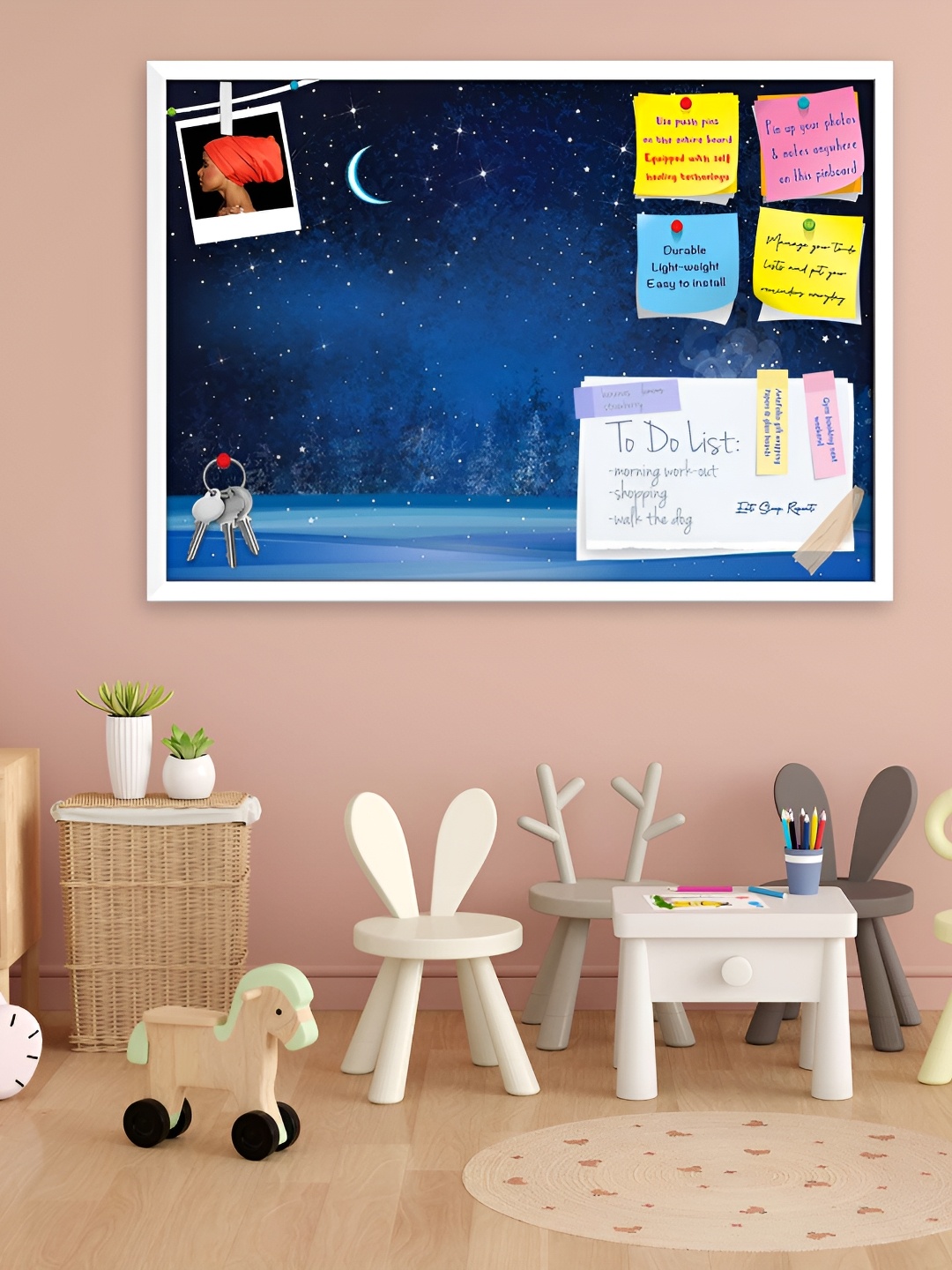 

ArtzFolio navy Blue Printed Wooden Bulletin Board With Sticky Notes Wall Hanging Decor