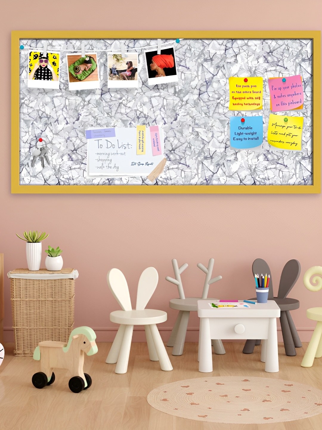 

ArtzFolio Grey & White Printed Wooden Bulletin Board With Sticky Notes Wall Hangings Decor