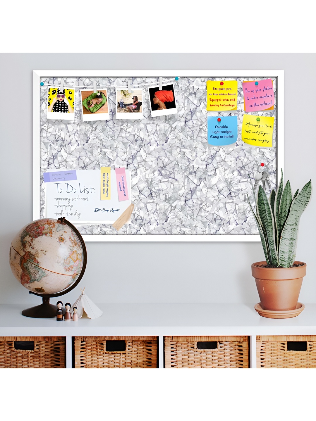 ArtzFolio White & Grey Abstract Printed Wooden Bulletin Board
