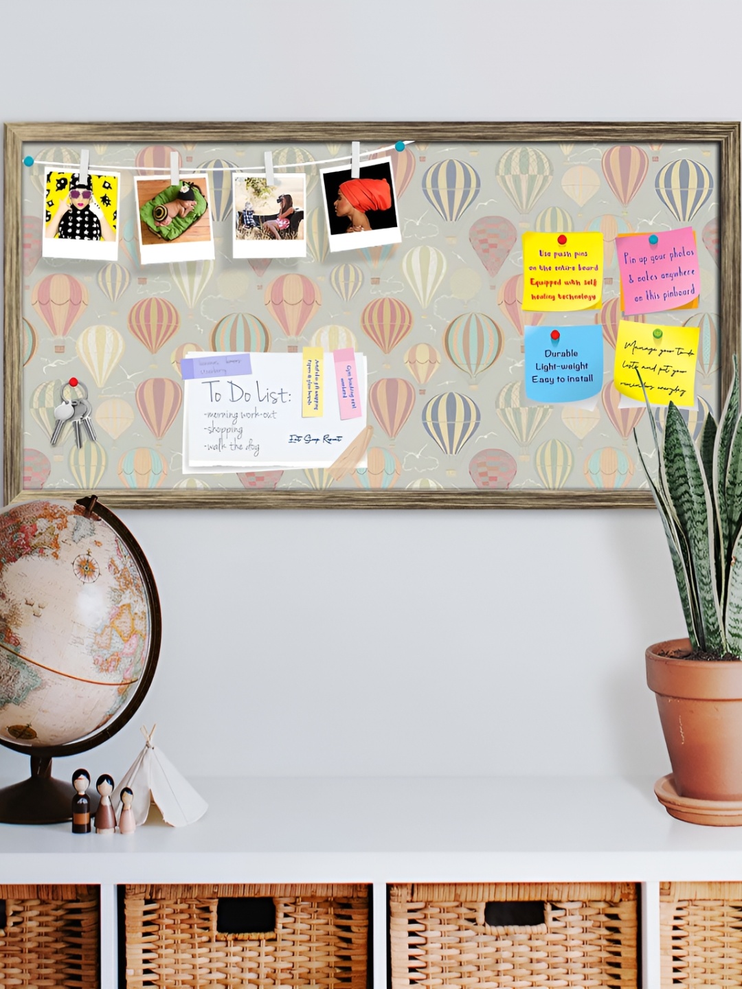 

ArtzFolio Gold Toned & Beige Air Balloons Printed Wooden Bulletin Board