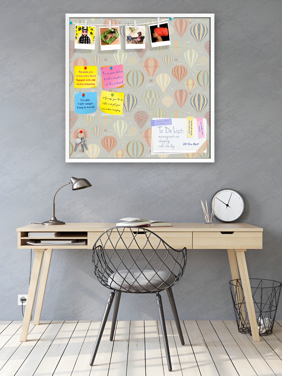 ArtzFolio Grey & White Printed Wooden Bulletin Board With Sticky Notes