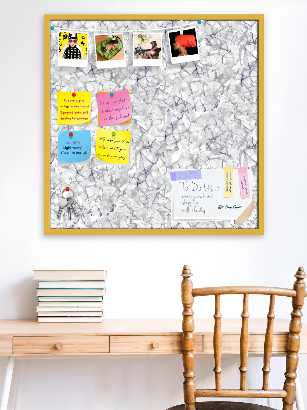 

ArtzFolio Grey & White Monochrome Printed Wooden Bulletin Board With Sticky Notes