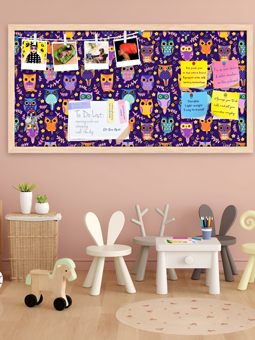 ArtzFolio Purple & Brown Printed Wooden Bulletin Board With Sticky Notes