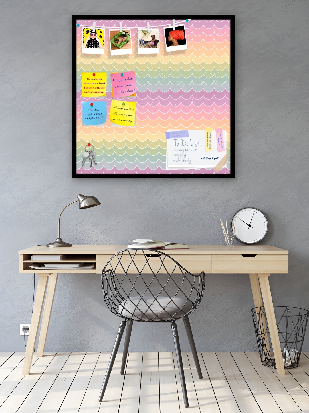 

ArtzFolio Black Wavey Printed Wooden Bulletin Board With Sticky Notes
