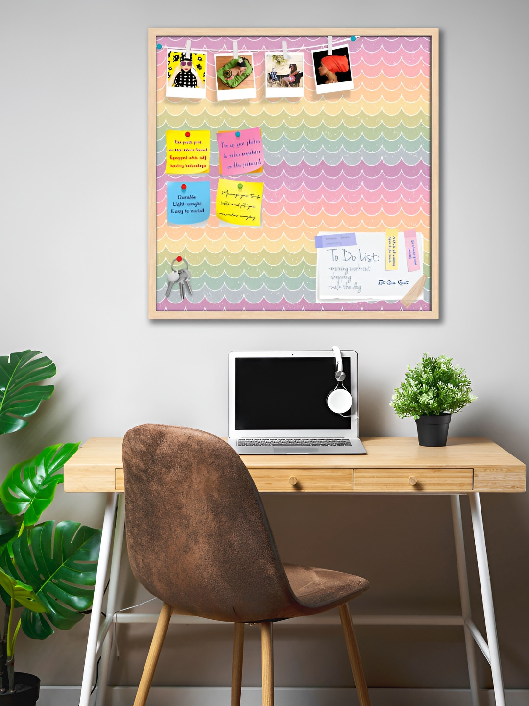 

ArtzFolio Pink Printed Wooden Bulletin Board With Sticky Note Wall Hanging Decor