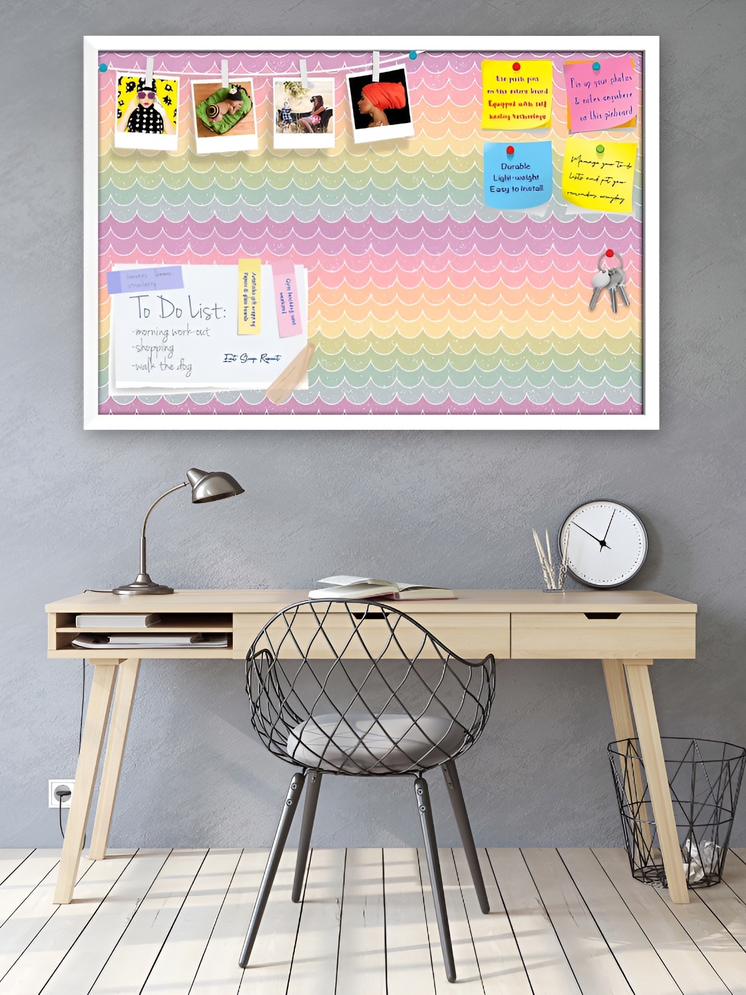 

ArtzFolio Pink Wavey Printed Wooden Bulletin Board With Sticky Notes