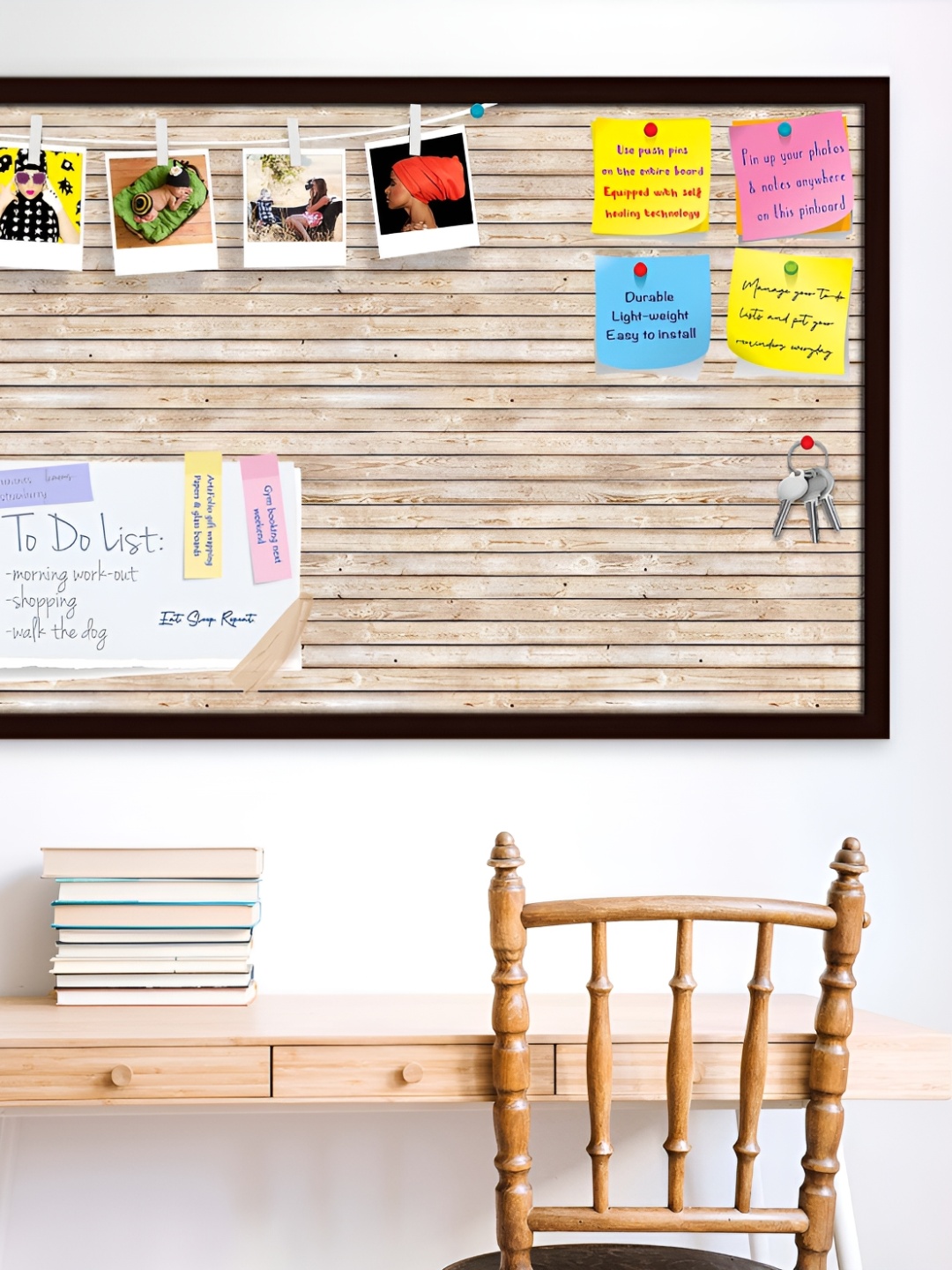 ArtzFolio Brown Natural Texture Printed Wooden Bulletin Board With Sticky Notes