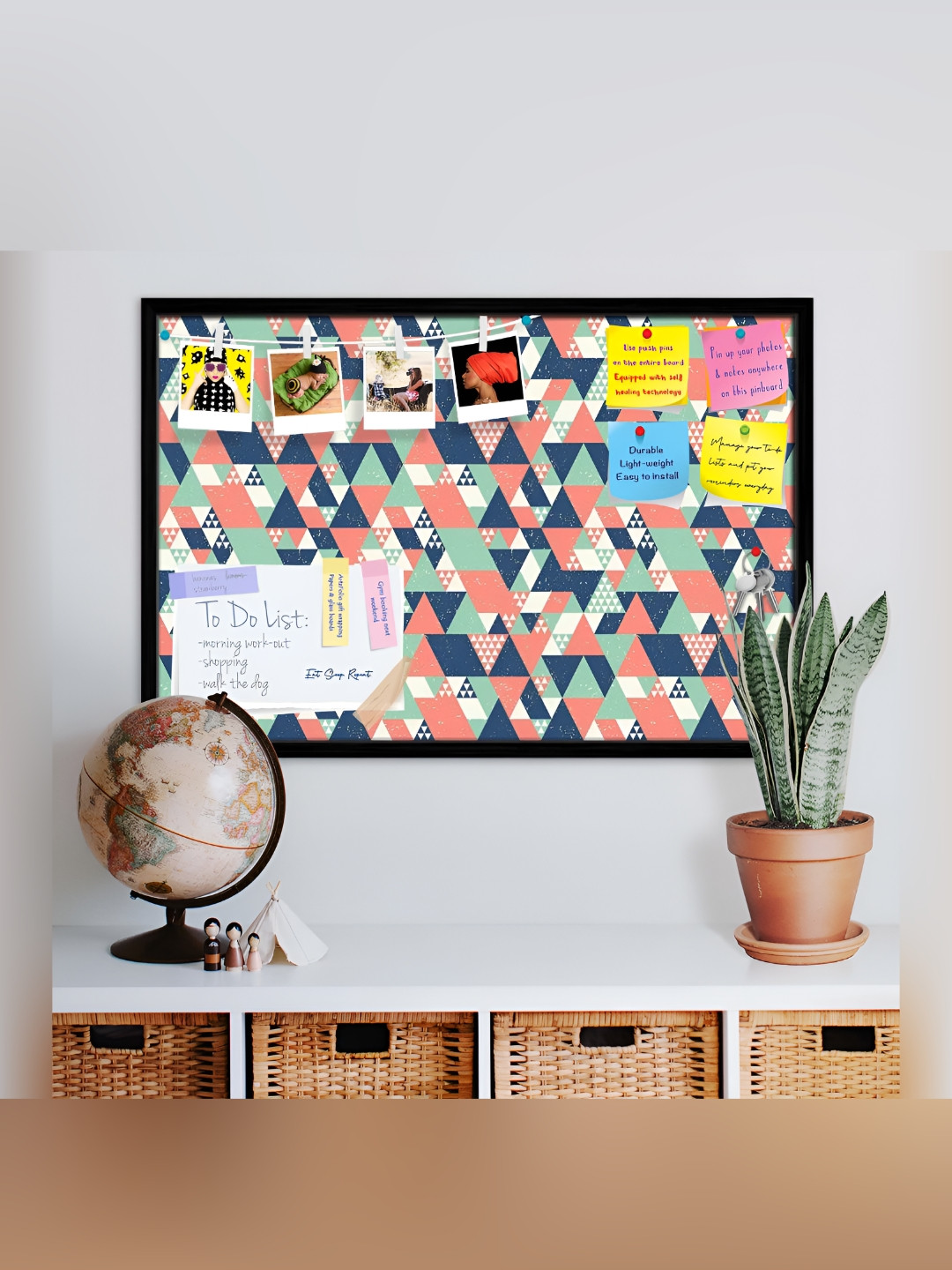 

ArtzFolio Blue & Pink Triangle Printed Wooden Bulletin Board With Sticky Notes