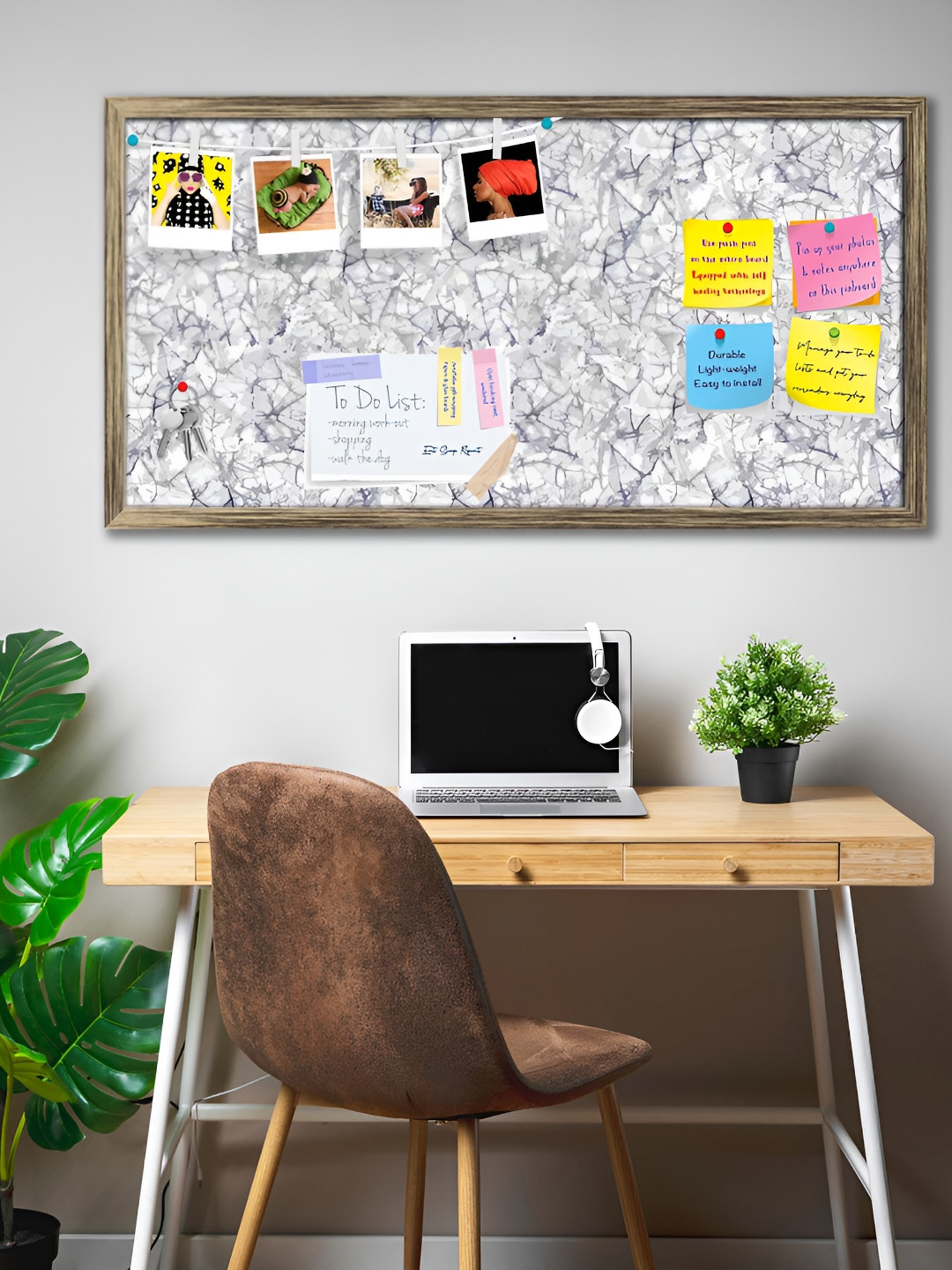

ArtzFolio Brown Bright Monochrome Printed Wooden Bulletin Board With Sticky Notes