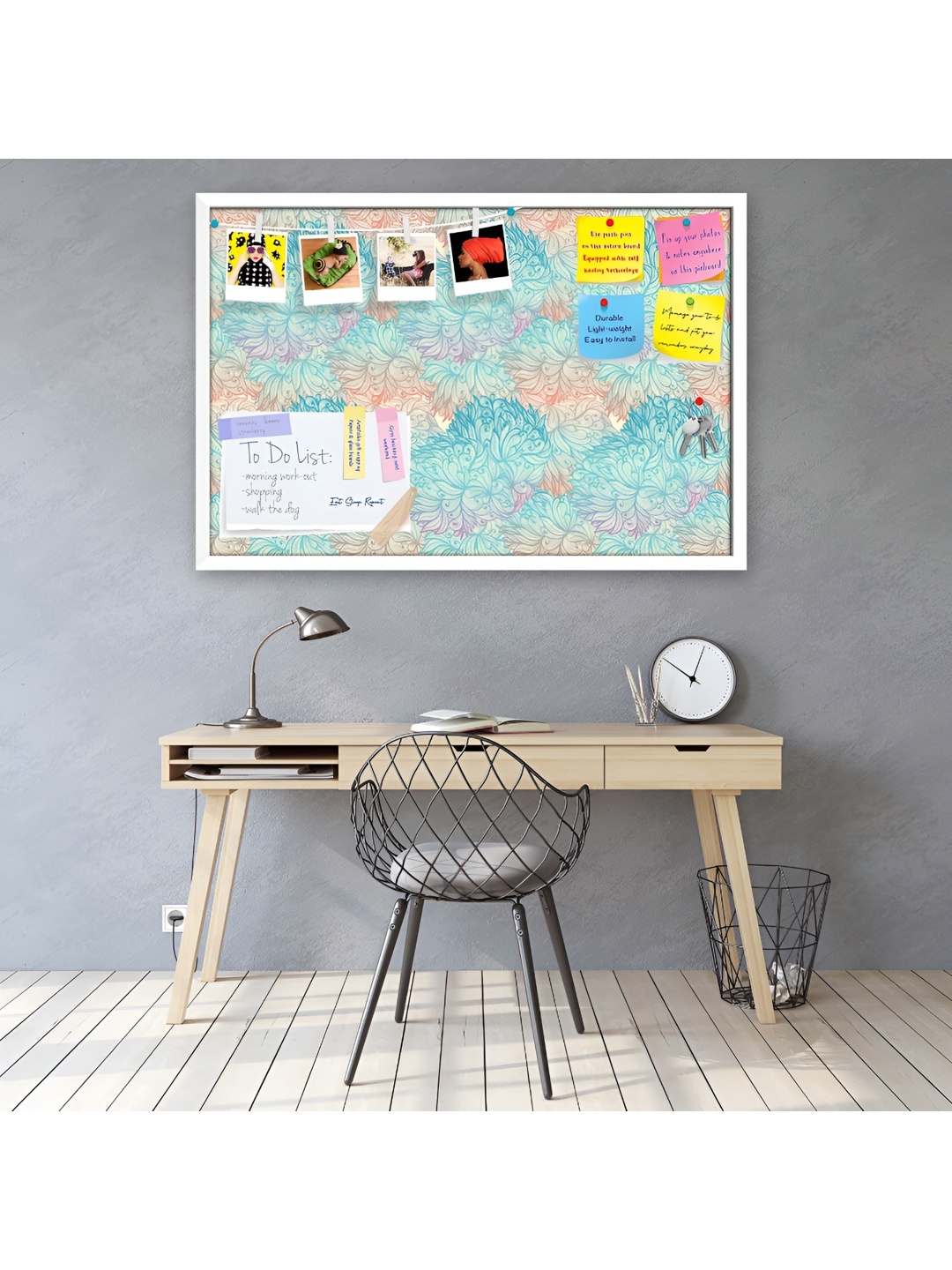 

ArtzFolio White Vintage Cloudy Printed Wooden Bulletin Board With Sticky Notes