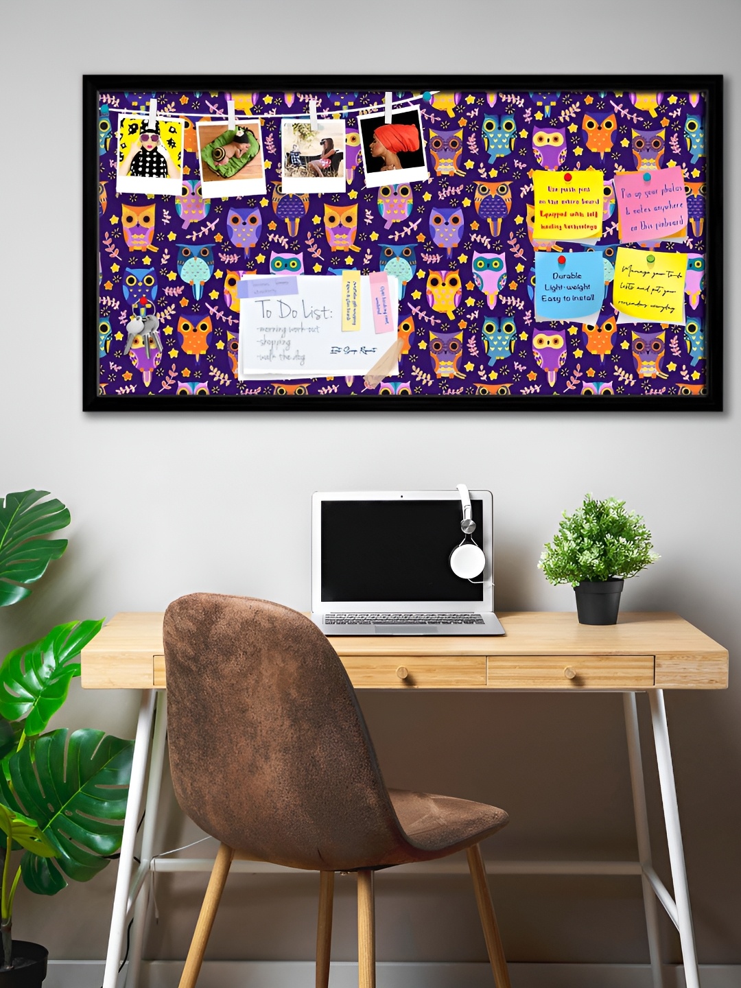 

ArtzFolio Purple Owl Printed Wooden Bulletin Board With Sticky Notes