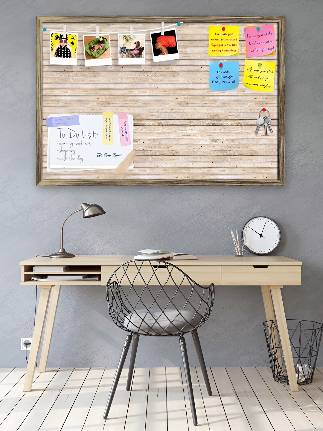 

ArtzFolio Beige Textured Wooden Bulletin Board With Sticky Notes