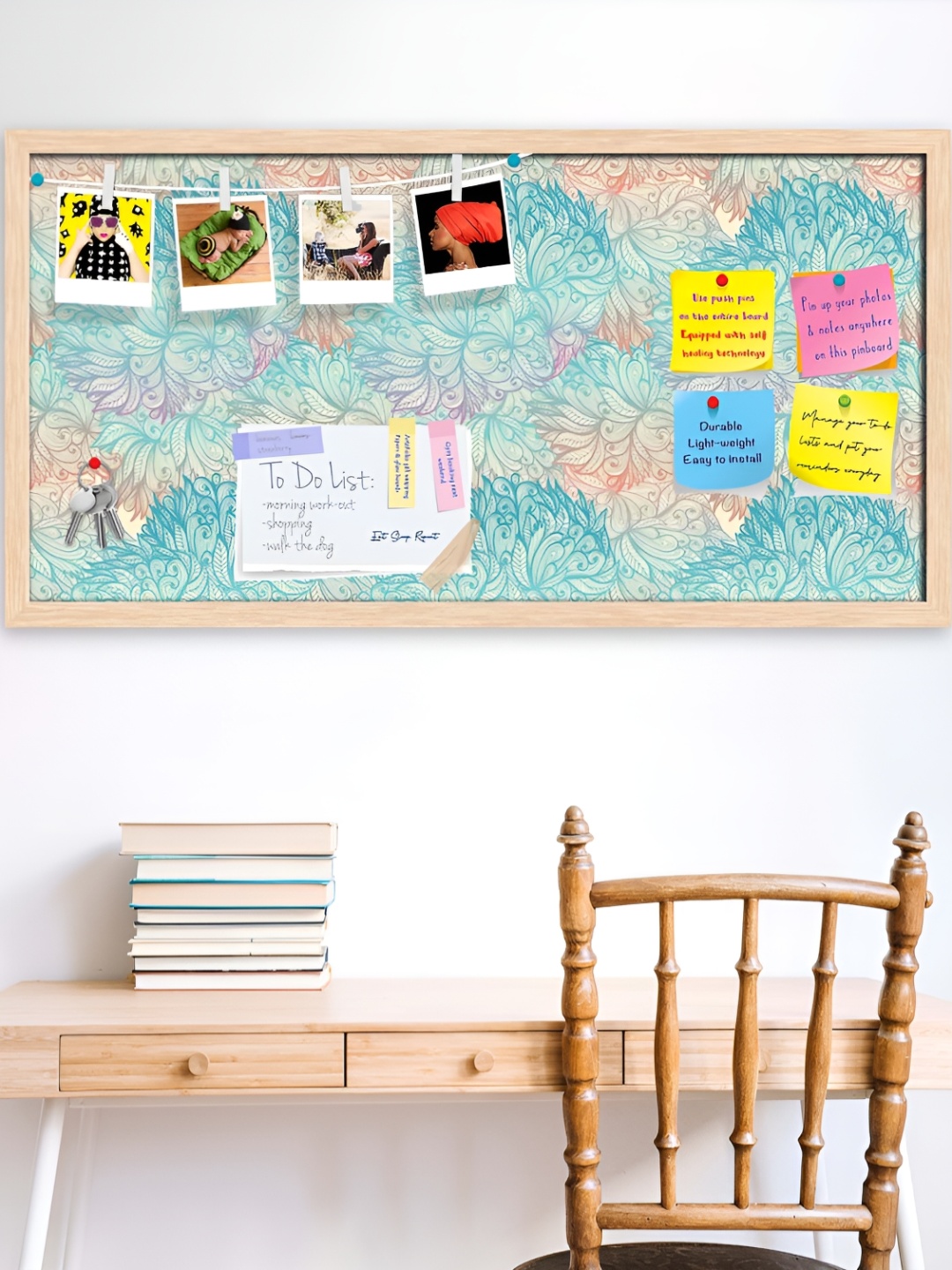 

ArtzFolio Blue & Brown Printed Wooden Bulletin Board With Sticky Notes