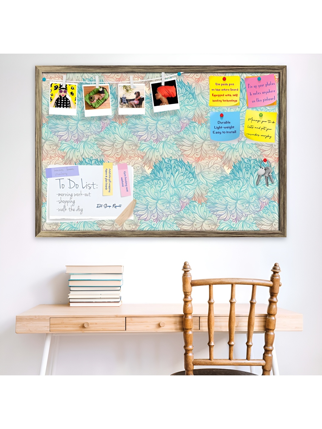 

ArtzFolio Brown Vintage Cloudy Printed Wooden Bulletin Board With Sticky Notes