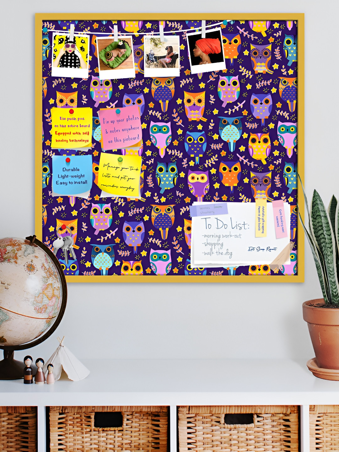 

ArtzFolio Purple Printed Wooden Bulletin Board With & Sticky Note Wall Hanging Decor