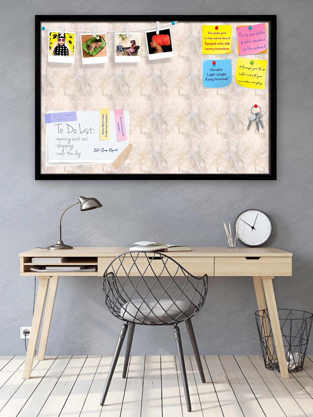 ArtzFolio Pink & Peach Printed Wooden Bulletin Board With Sticky Notes