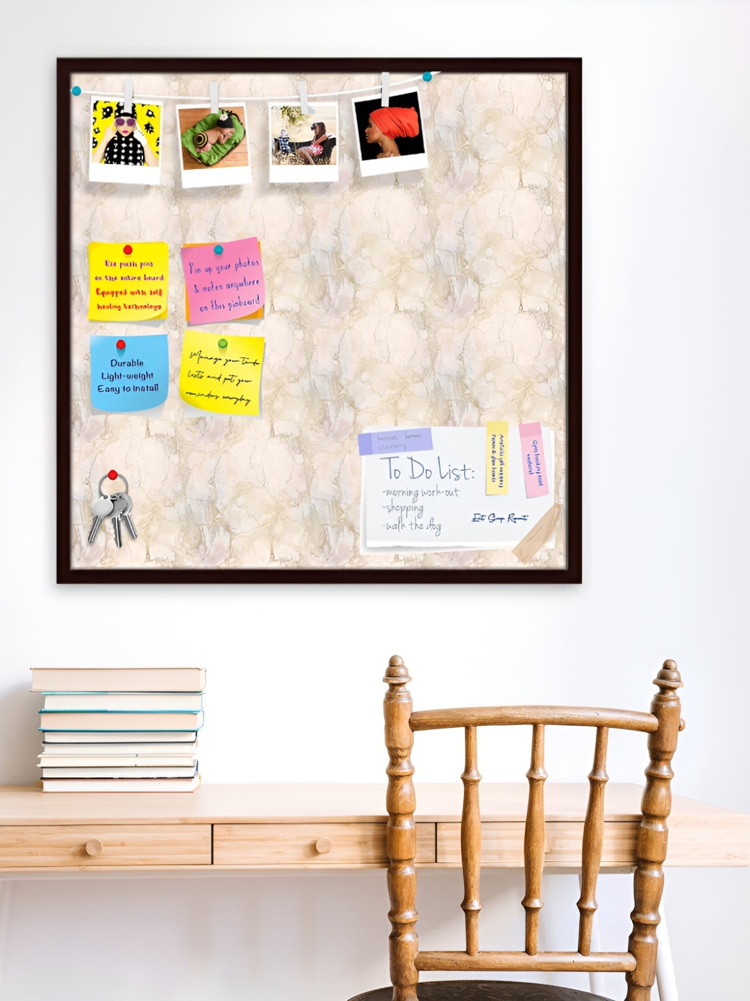 

ArtzFolio Beige & Brown Printed Wooden Bulletin Board With Sticky Notes