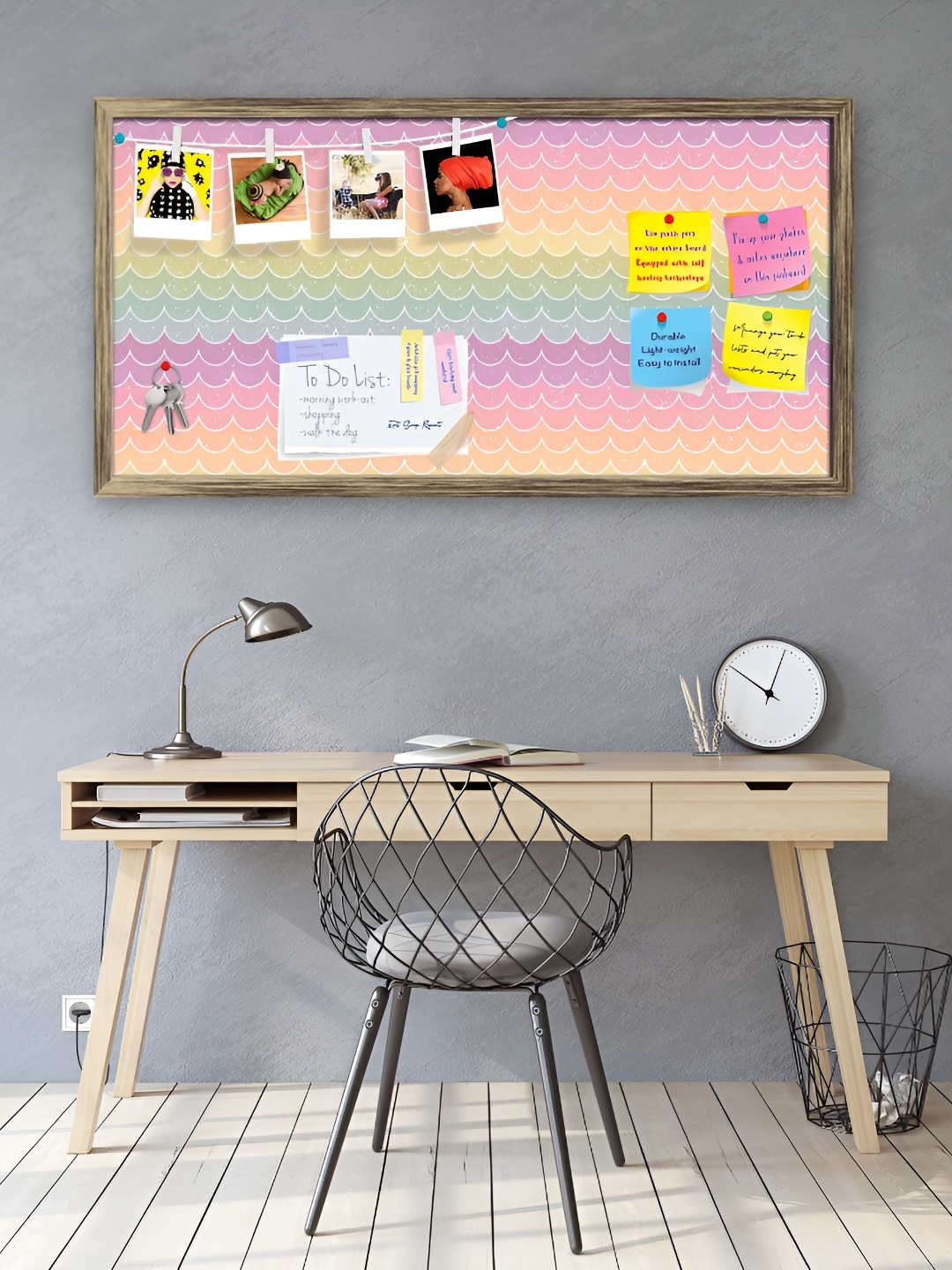 ArtzFolio Pink & Purple Printed Wooden Bulletin Board With Sticky Note Wall Hanging Decor