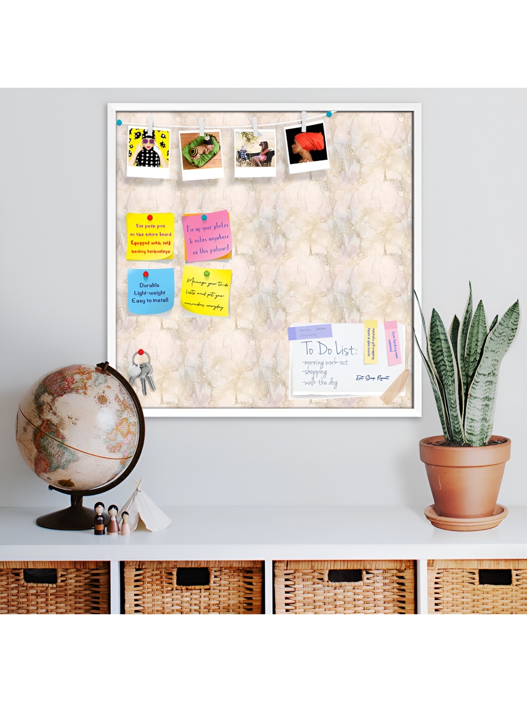 

ArtzFolio Pink & Peach Printed Wooden Bulletin Board With Sticky Notes