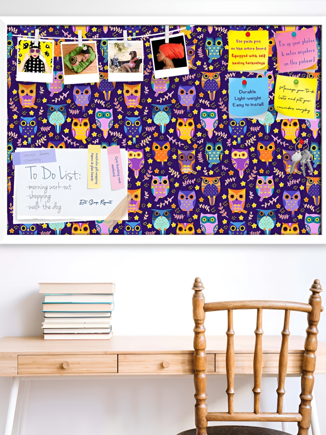 

ArtzFolio White Owls Printed Wooden Bulletin Board With Push Pin & Sticky Notes