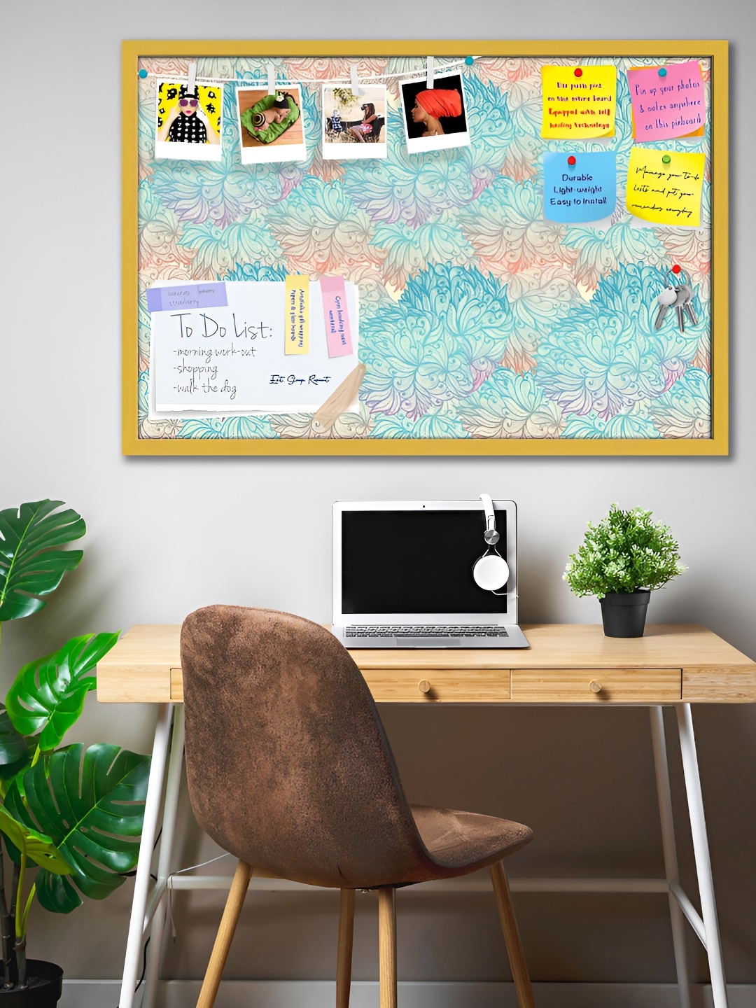 

ArtzFolio Blue & Yellow Printed Wooden Bulletin Board With Sticky Notes