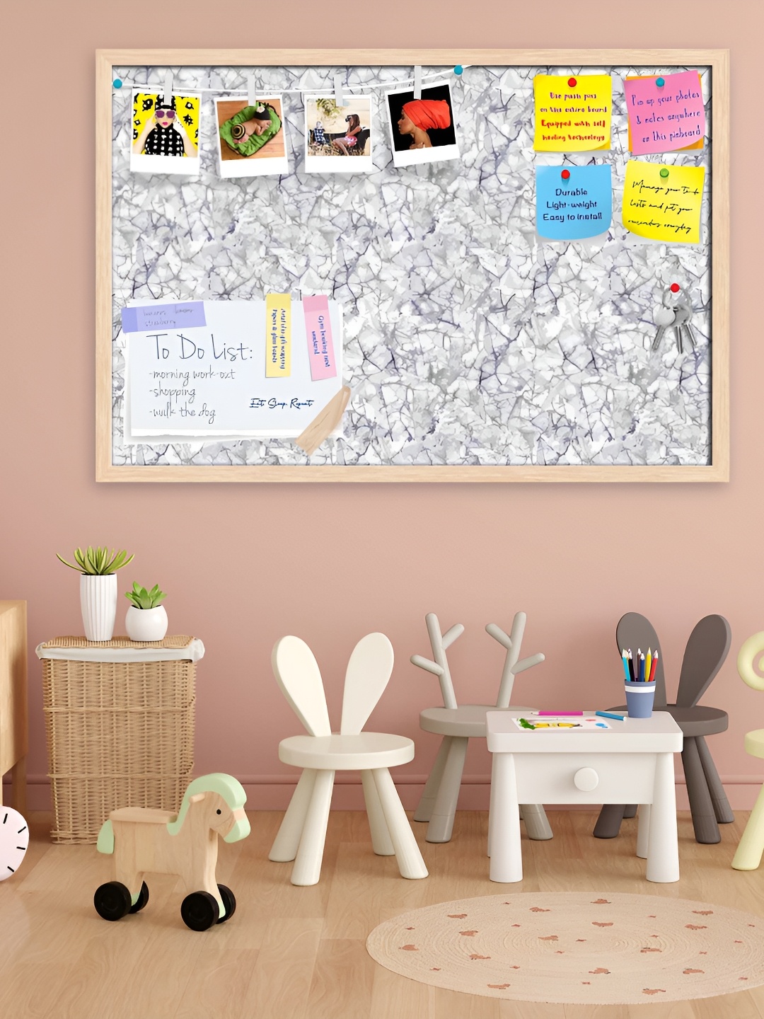 

ArtzFolio Grey Printed Wooden Bulletin Board With Sticky Notes