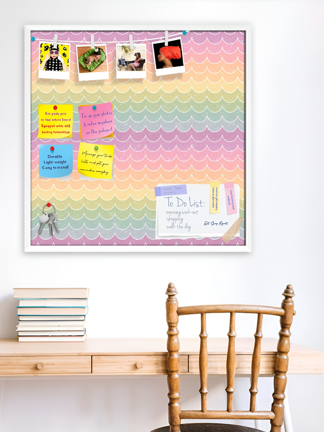 

ArtzFolio White Wavy Printed Wooden Bulletin Board With Sticky Notes