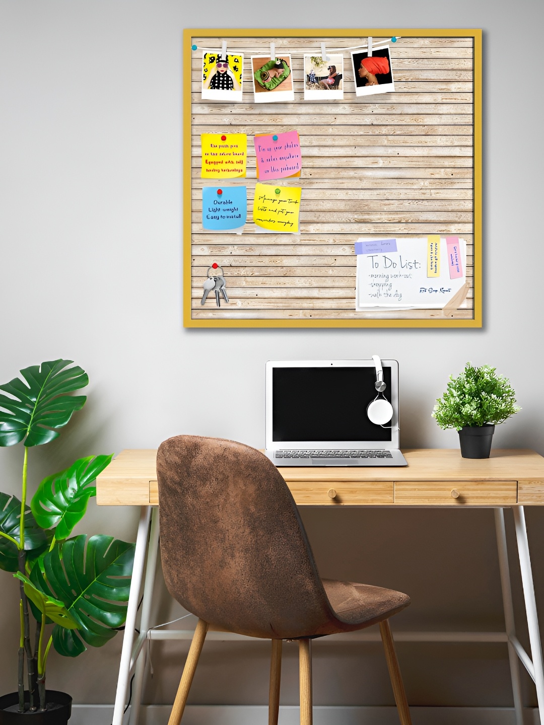 

ArtzFolio Beige Textured Wooden Bulletin Board With Sticky Notes