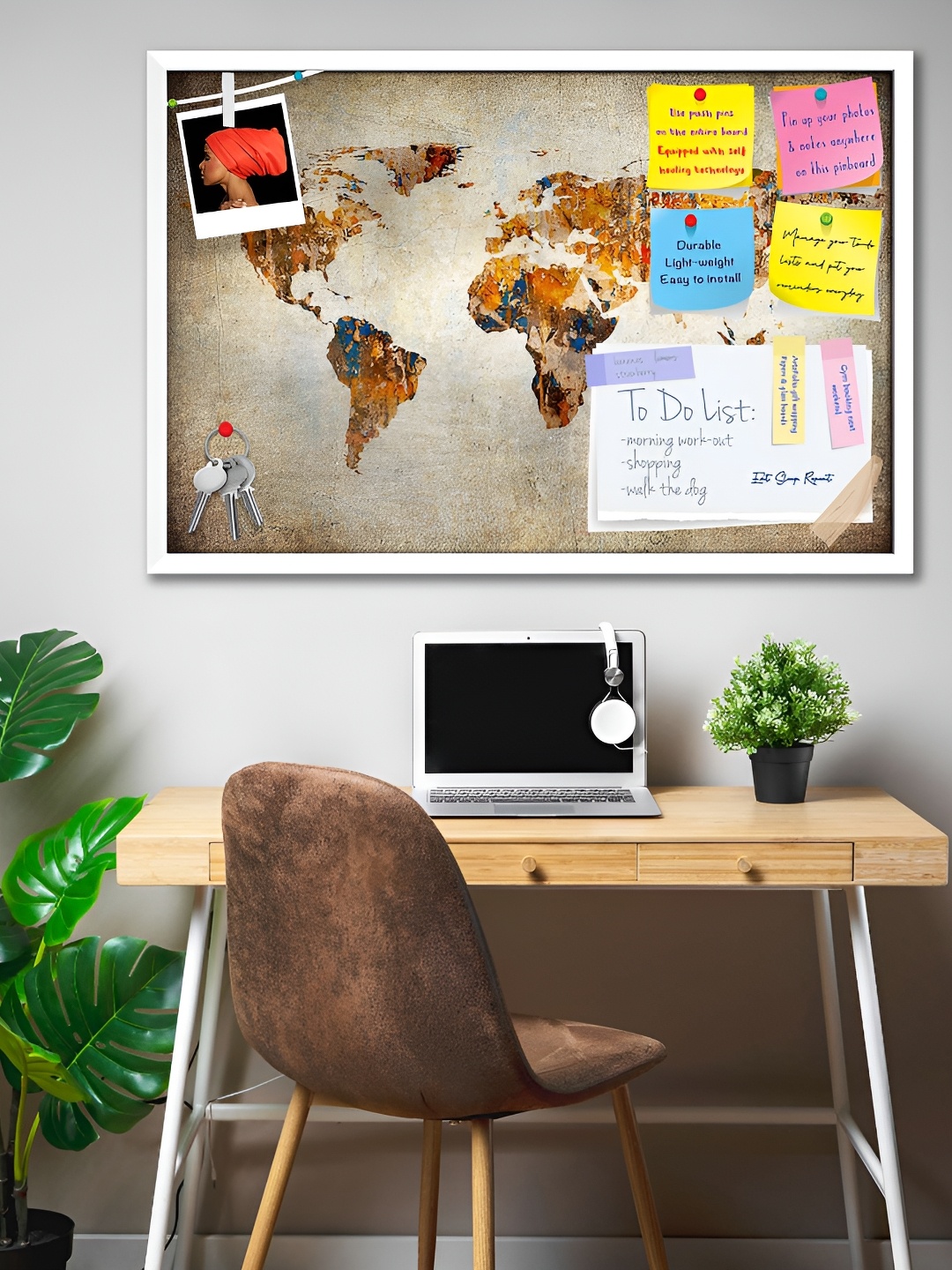 

ArtzFolio White Grunge Map Of The World Printed Wooden Bulletin Board With Sticky Notes
