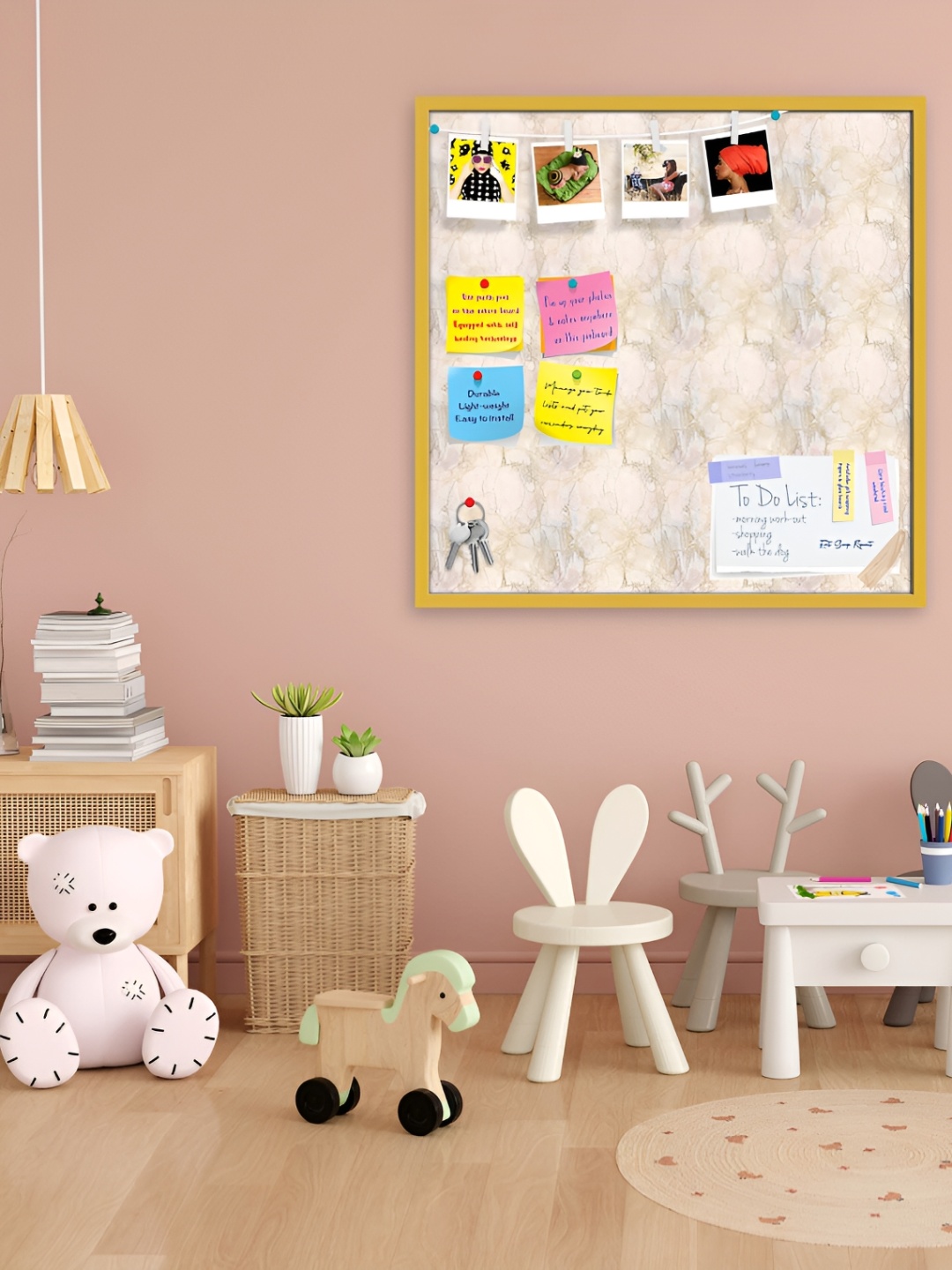 

ArtzFolio Gold Toned Printed Wooden Bulletin Board With Sticky Notes