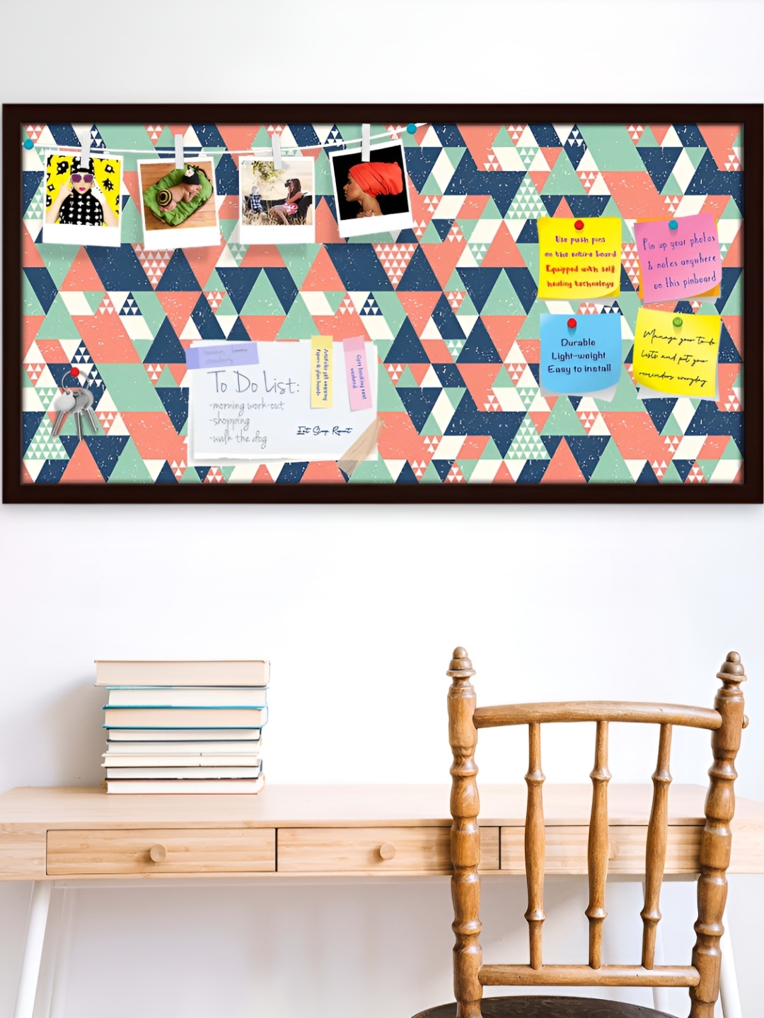 

ArtzFolio Blue Triangle Printed Wooden Bulletin Board With Sticky Notes
