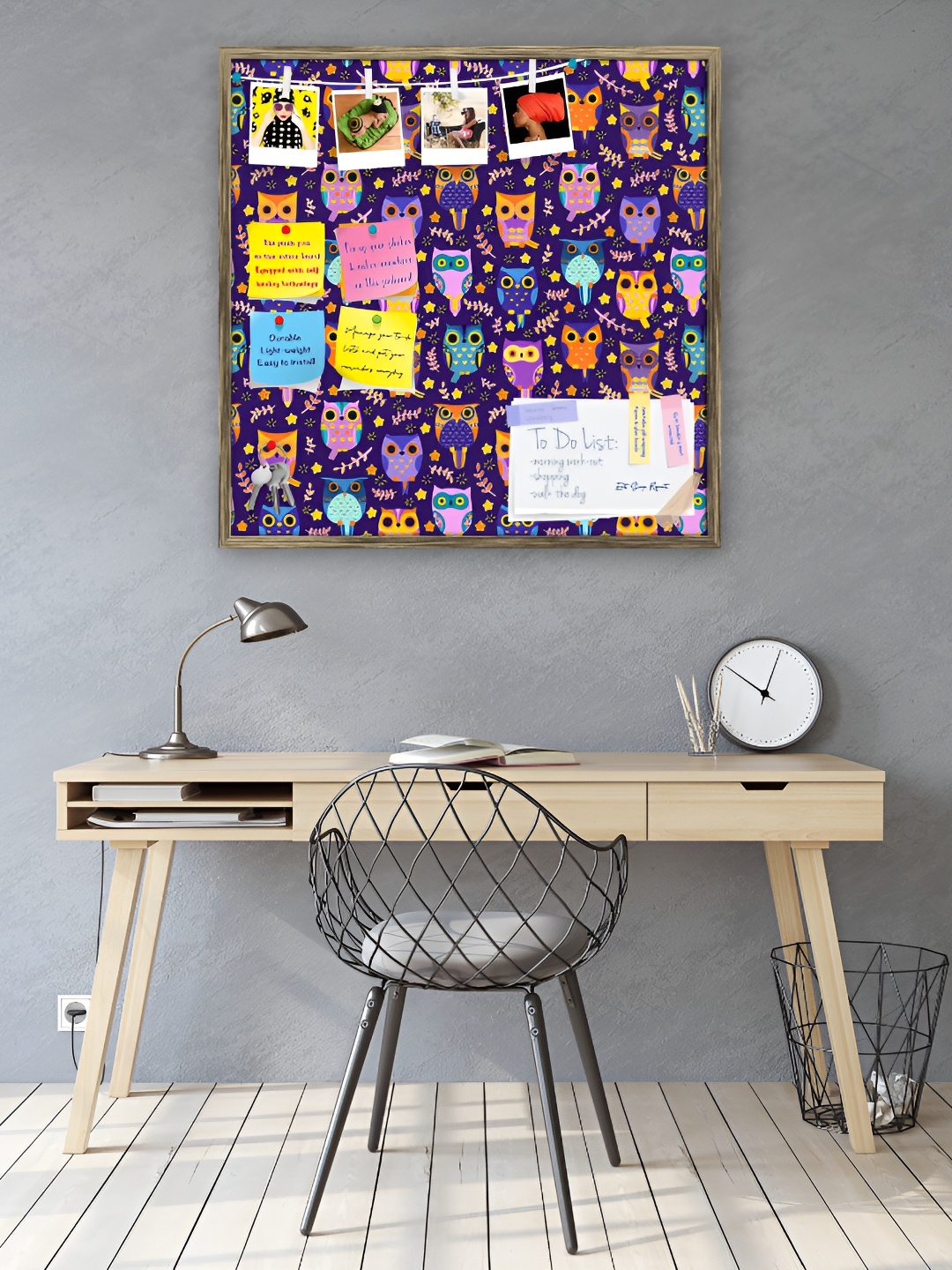 

ArtzFolio Brown Owls Printed Wooden Bulletin Board With Push Pin & Sticky Notes