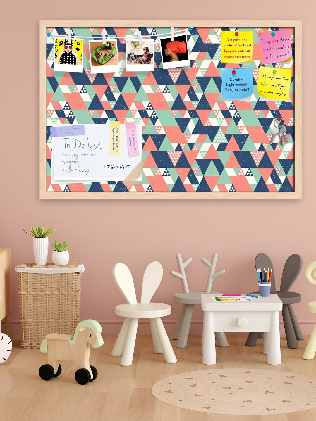 

ArtzFolio Blue & Pink Printed Wooden Bulletin Board With Sticky Note Wall Hanging Decor