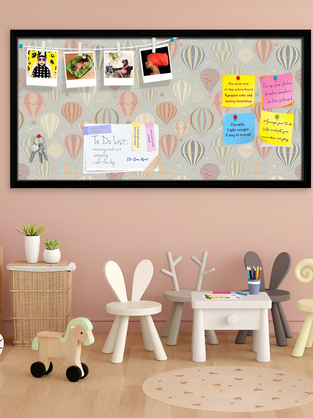 

ArtzFolio Black Air Balloons Printed Wooden Bulletin Board With Push Pin & Sticky Notes