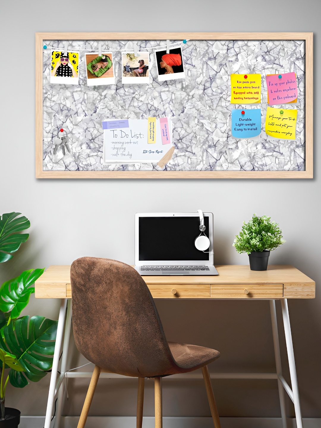 ArtzFolio Camel Brown Bright Monochrome Printed Wooden Bulletin Board With Sticky Notes