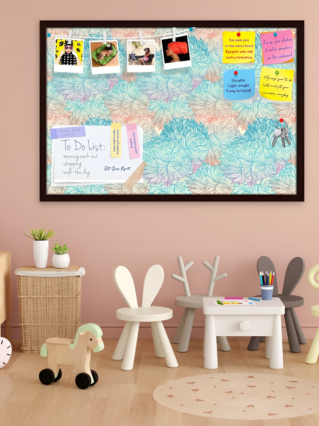 

ArtzFolio Blue & Brown Printed Wooden Bulletin Board With Sticky Notes