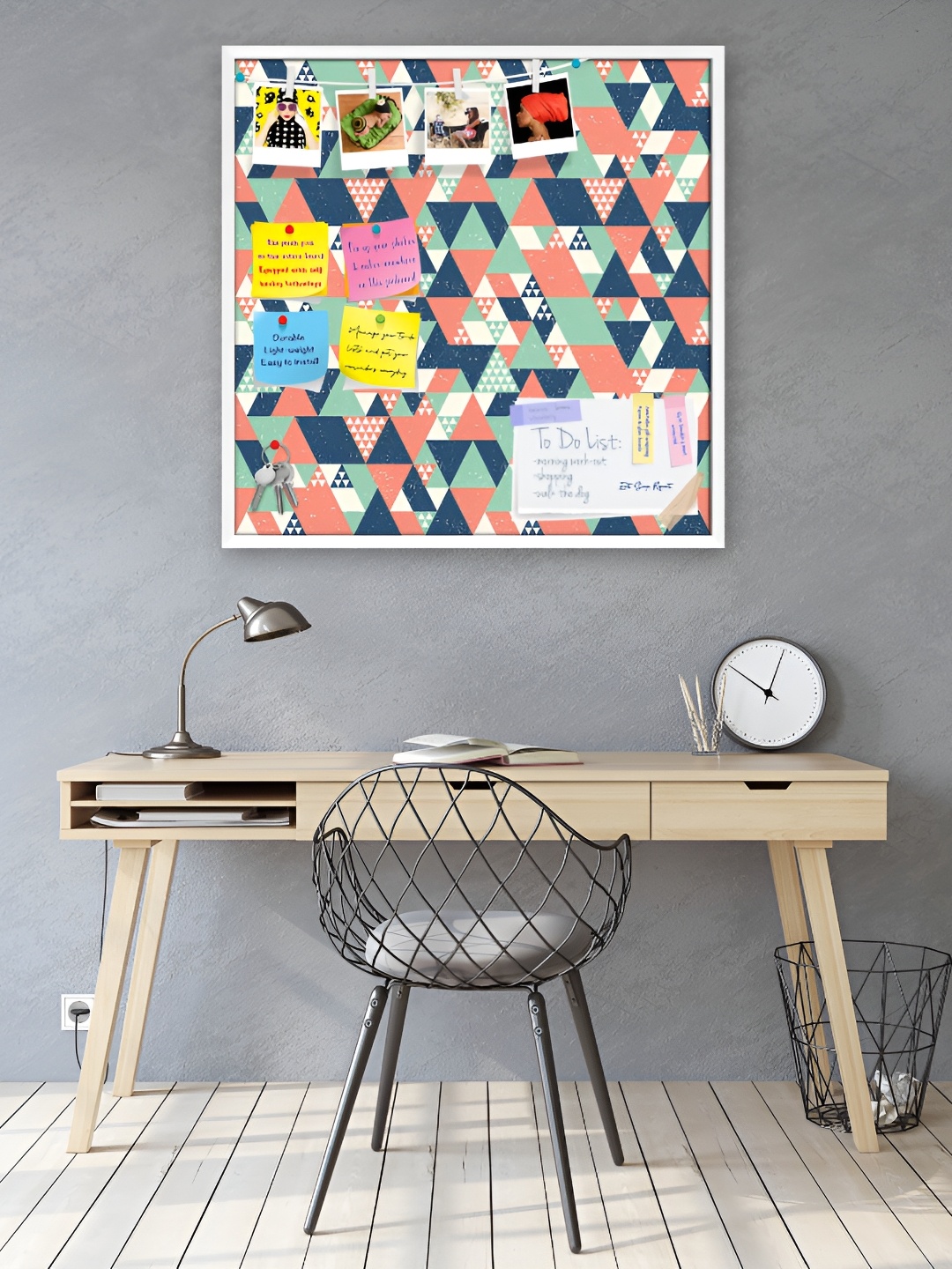 

ArtzFolio Blue Triangle Printed Wooden Bulletin Board With Stickey Notes