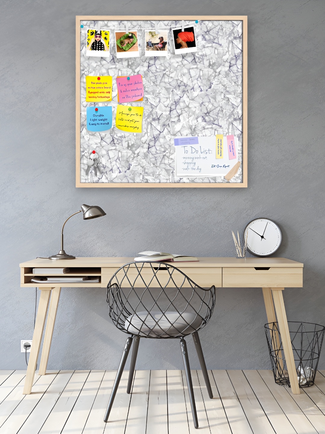 ArtzFolio Grey & Brown Printed Wooden Bulletin Board With Sticky Notes