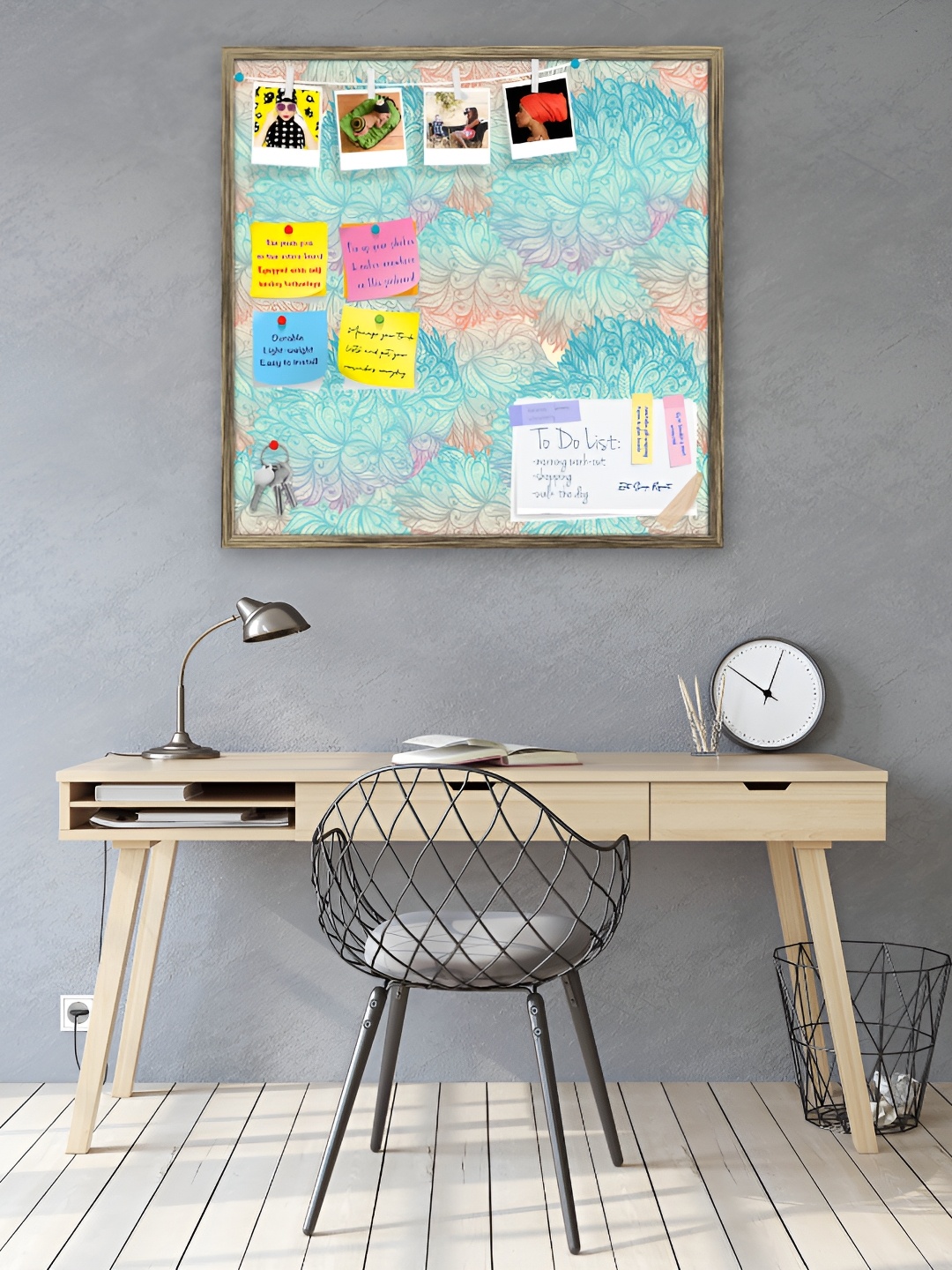 

ArtzFolio Brown Vintage Cloudy Printed Wooden Bulletin Board With Sticky Notes