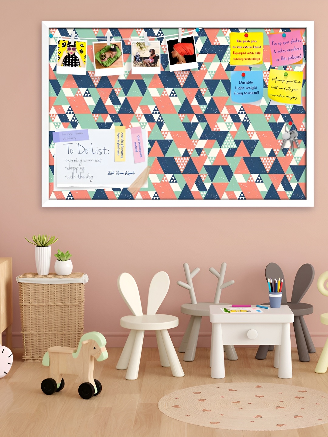 ArtzFolio Blue & Pink Printed Wooden Bulletin Board With Sticky Notes