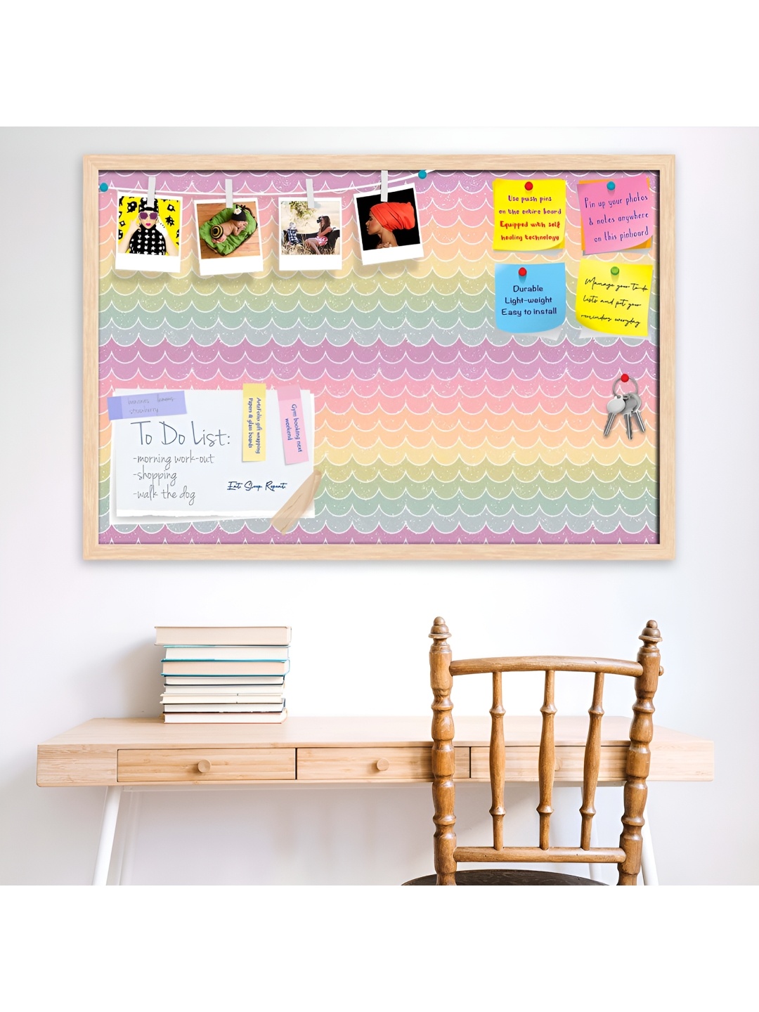 

ArtzFolio Pink Wavey Printed Wooden Bulletin Board With Sticky Notes
