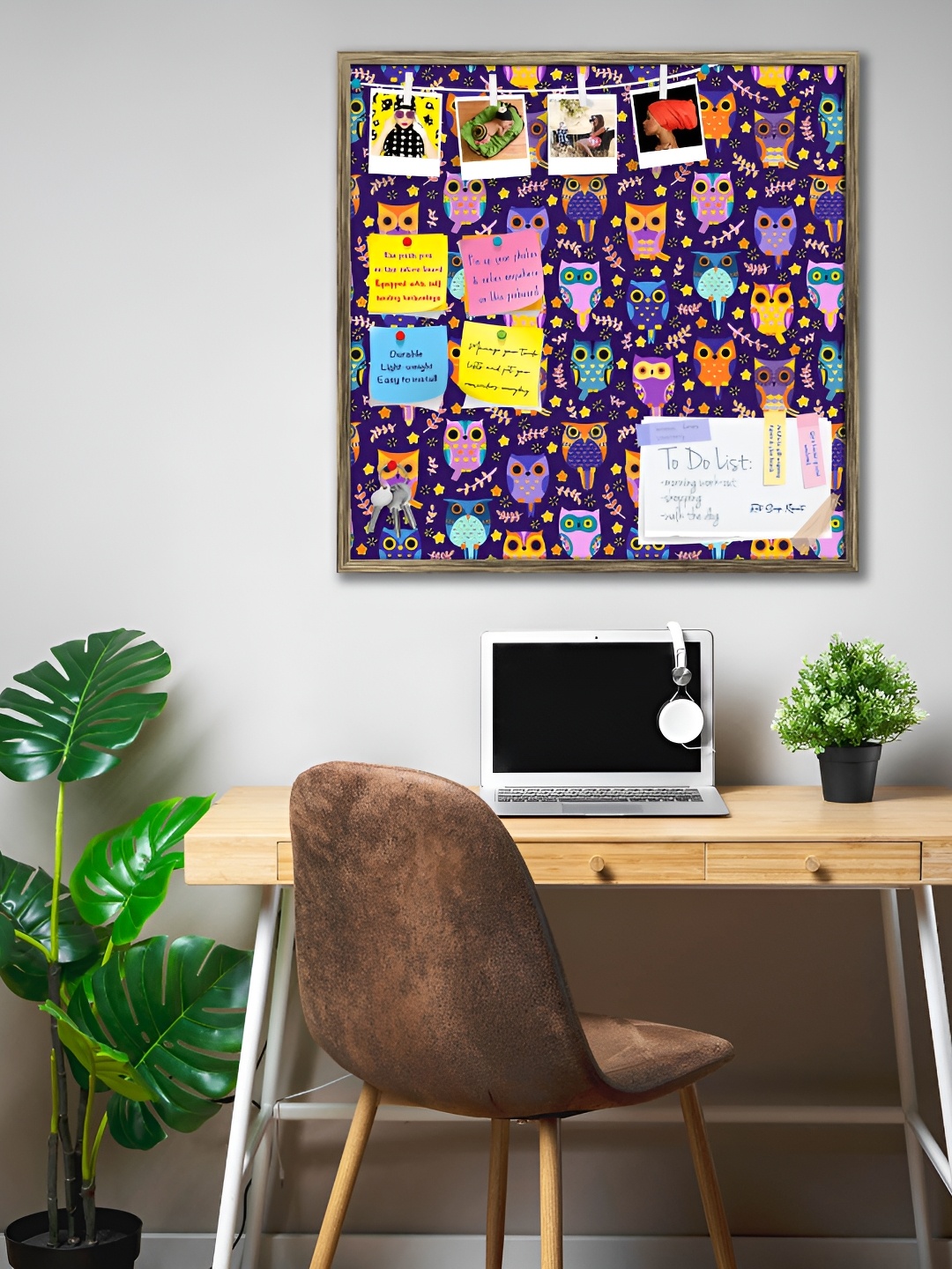 

ArtzFolio Gold-Toned & Purple Printed Wooden Bulletin Board & Sticky Notes Wall Decor