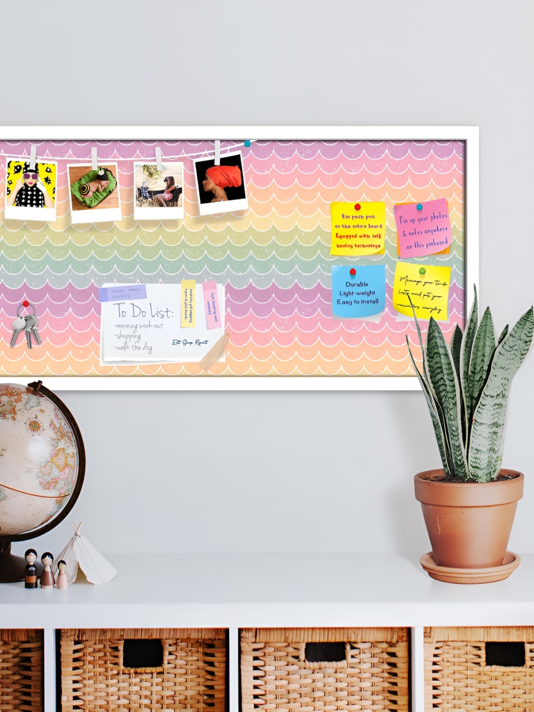 

ArtzFolio Pink Wavey Printed Wooden Bulletin Board With Sticky Notes Wall Hanging Decor