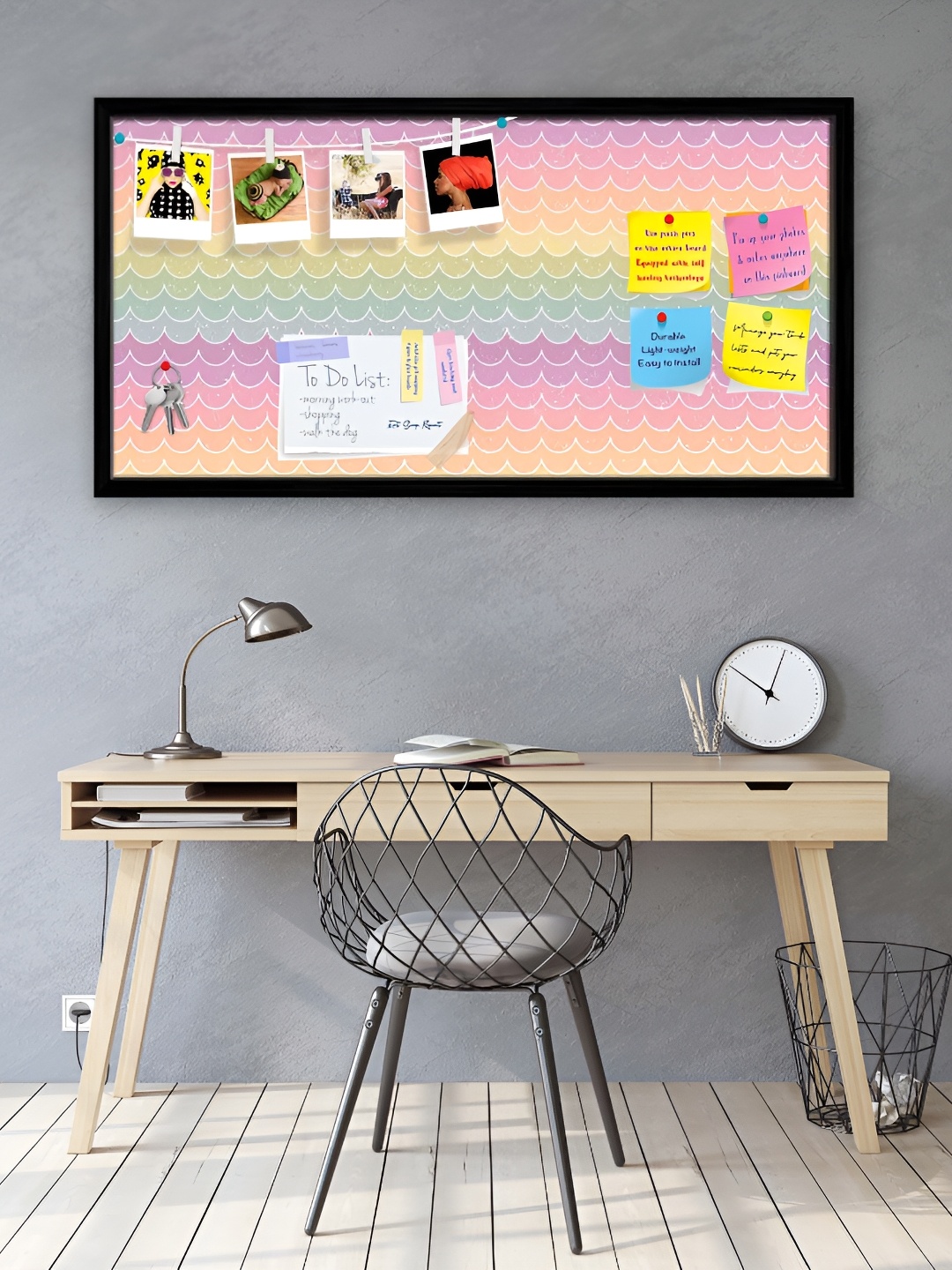 

ArtzFolio Black & Yellow Wavey Printed Wooden Bulletin Board With Sticky Notes