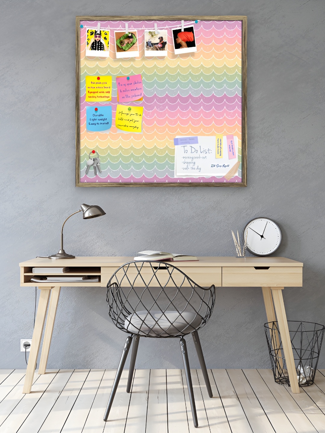 

ArtzFolio Wavey Printed Wooden Bulletin Board With Sticky Notes, Gold